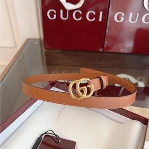 Gucci Brown Leather Belt with Gold GG Buckle